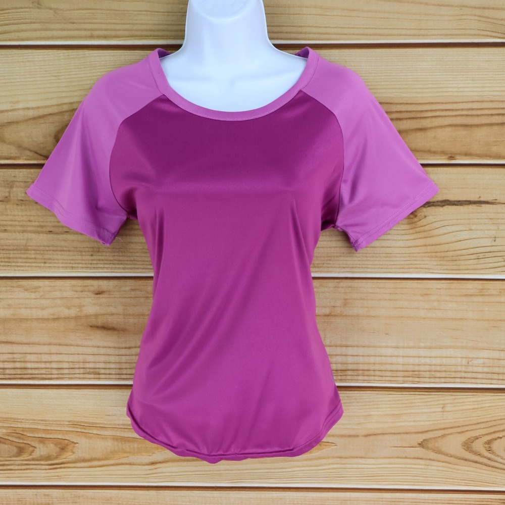 PBX Pro Activewear Short Sleeve‎ Shirt Womens Size M Purple Stretch Keyhole Back